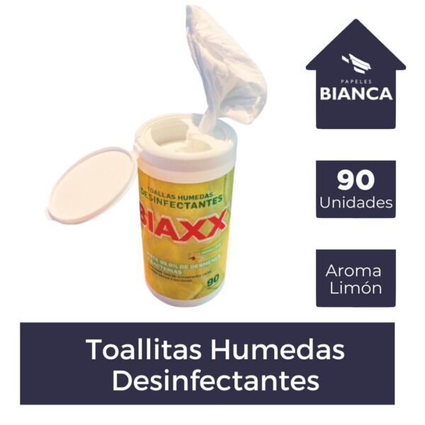 BIAXX TOALLAS HUMEDAS DESINFECTANTES AROMA LIMÓN 90 UNIDADES