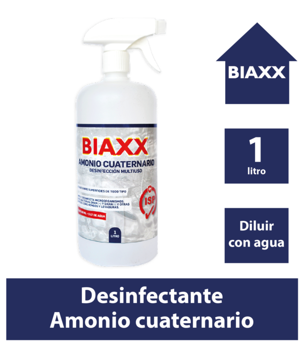 BIAXX DESINFECTANTE MULTIUSO EN BASE A AMONIO CUATERNARIO DE QUINTA GENERACION 1 LITRO