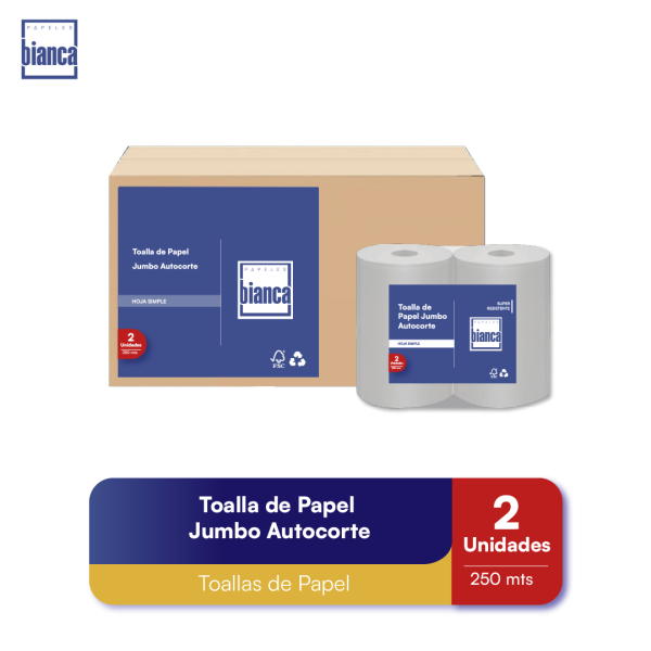 Toalla de Papel Jumbo Autocorte 2x250 Caja